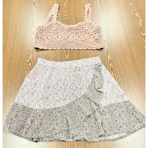 Taylor & Sage Crocheted Crop Top Tank Peach/Pink Boho Women’s‎ size small EUC - Picture 5 of 5